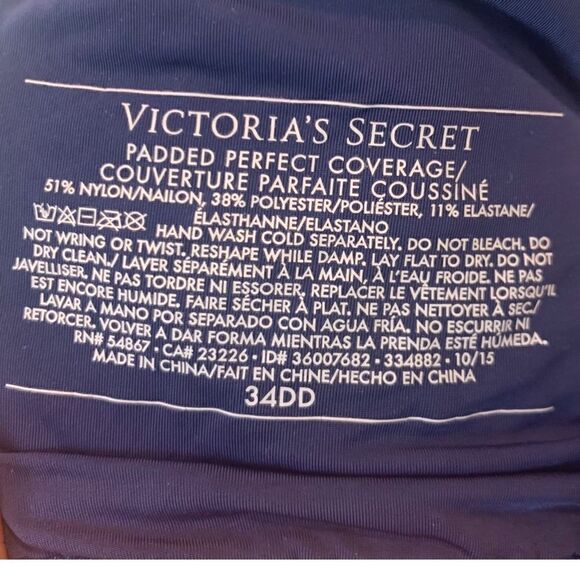 Victoria's Secret Padded Perfect Coverage Blue Bra 34DD - Picture 8 of 8